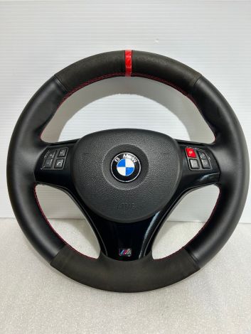 BMW 1 3 Series E87 E90 Black Leather Alcantara M Sport Steering Wheel M- Red Stitching Recovered Leather Refurbed oc2